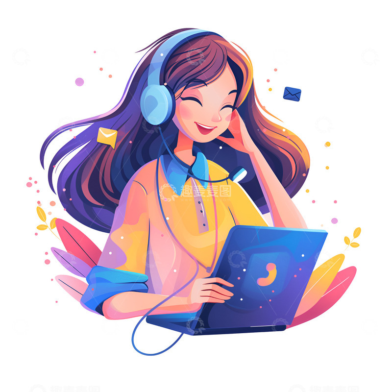 高清大图下载【趣麦麦图】卡通简约可爱的小客服