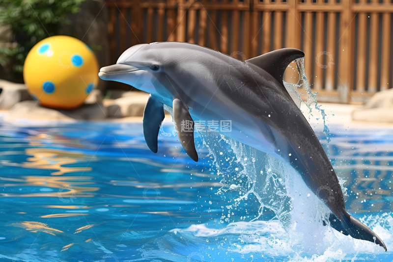 高清大图下载【趣麦麦图】海豚顶球表演