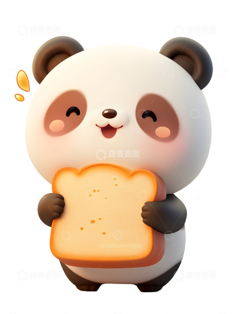 高清大图下载【趣麦麦图】可爱的熊猫拿着面包