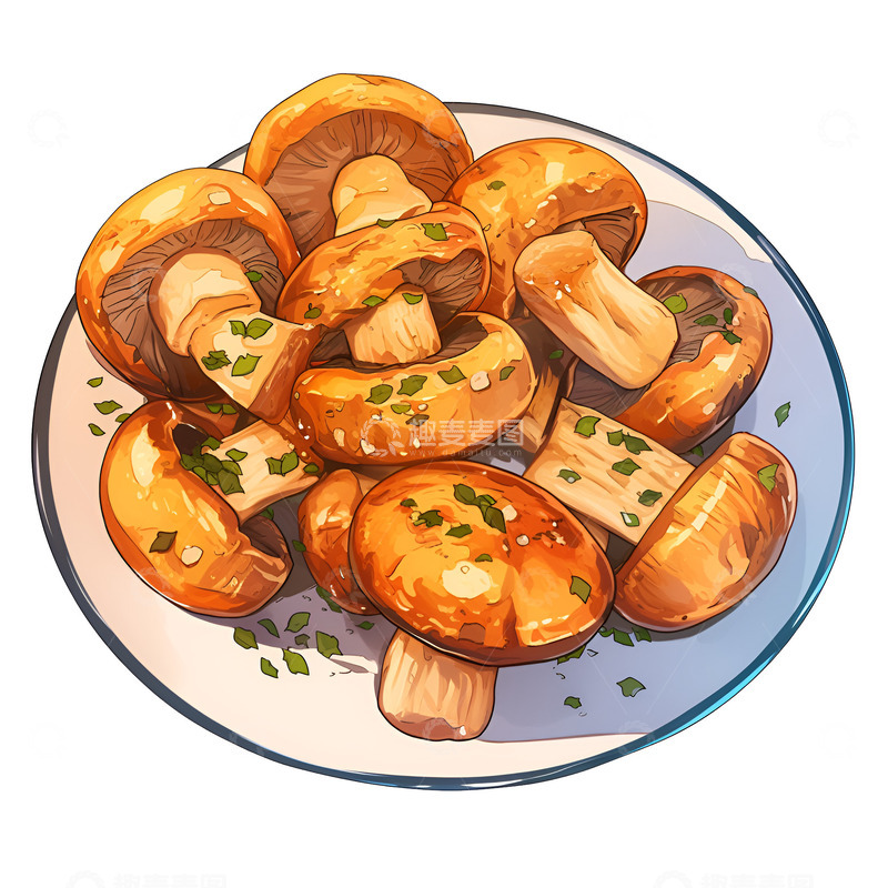 高清大图下载【趣麦麦图】卡通简约一盘烤蘑菇