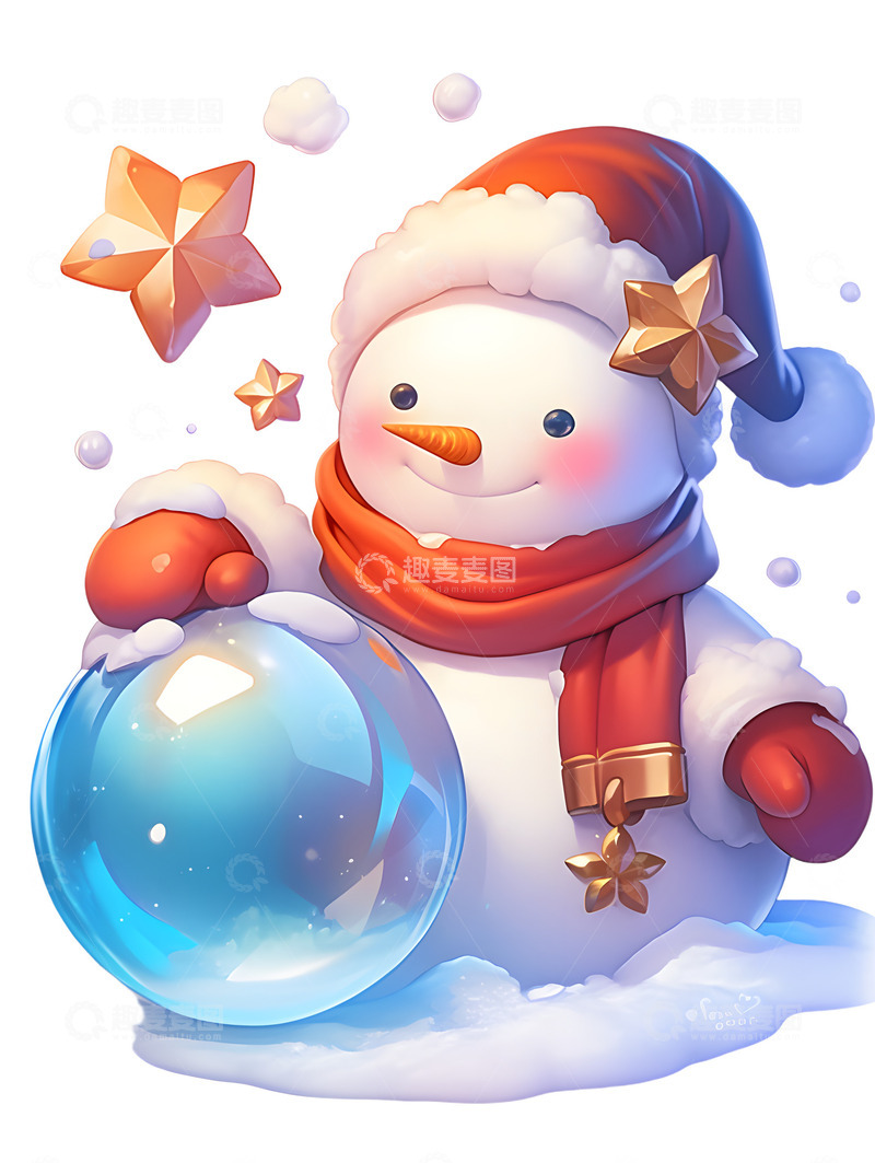 高清大图下载【趣麦麦图】雪人水晶球卡通可爱