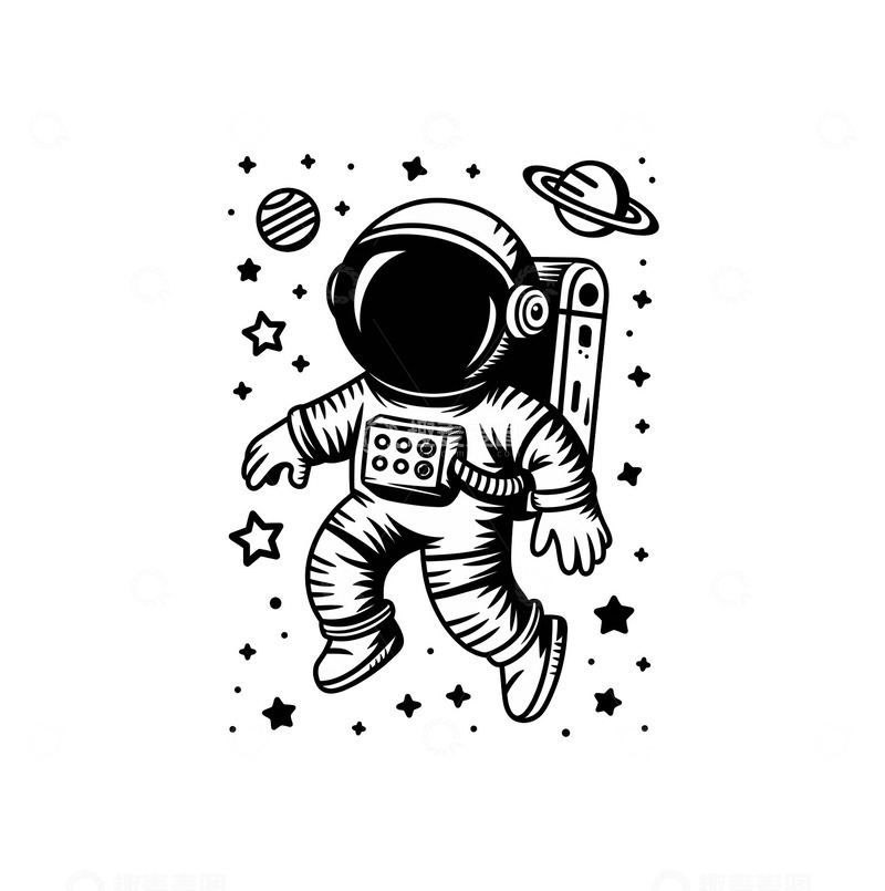 高清大图下载【趣麦麦图】黑白色宇航员漫游在太空中