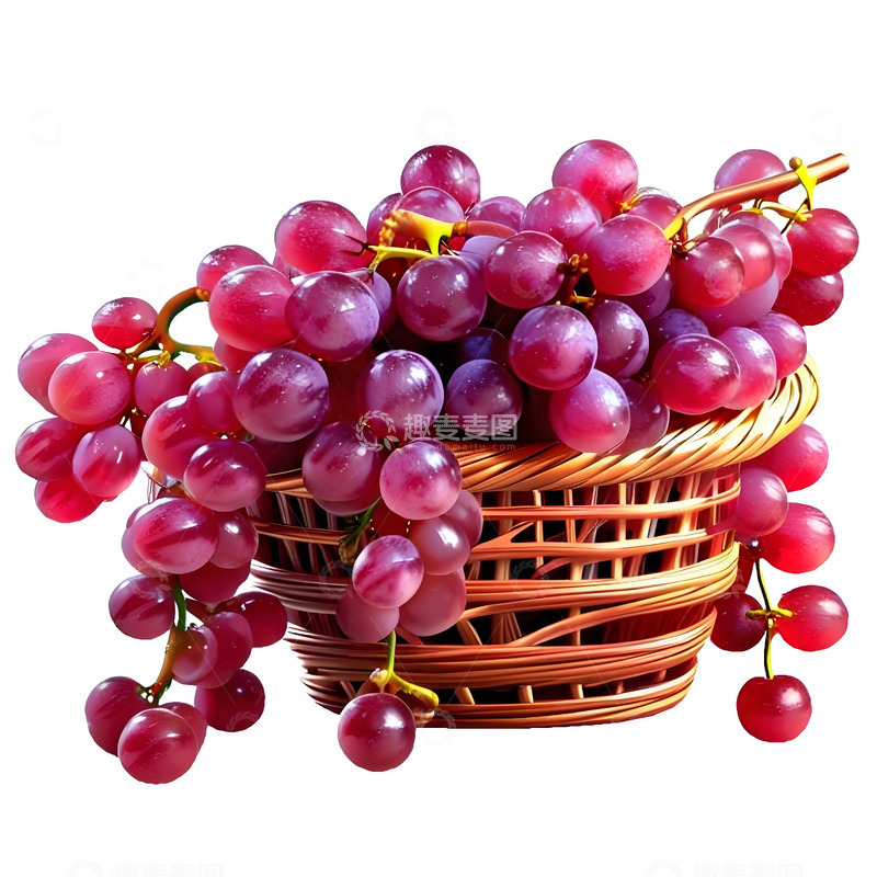 高清大图下载【趣麦麦图】写实水果单串紫红葡萄元素图片