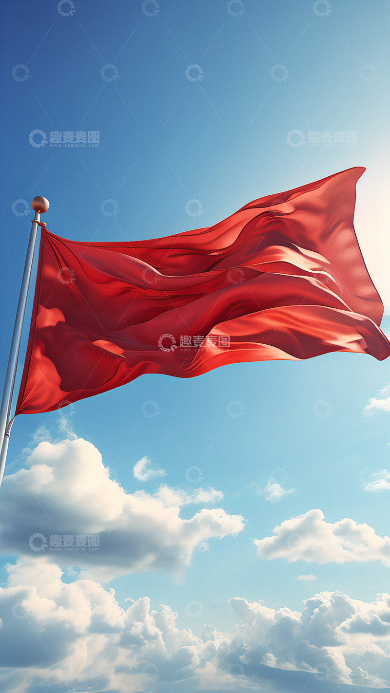 高清大图下载【趣麦麦图】蓝天白云红旗飘扬