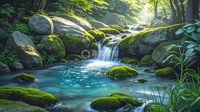 高清大图下载【趣麦麦图】溪流青苔河湾