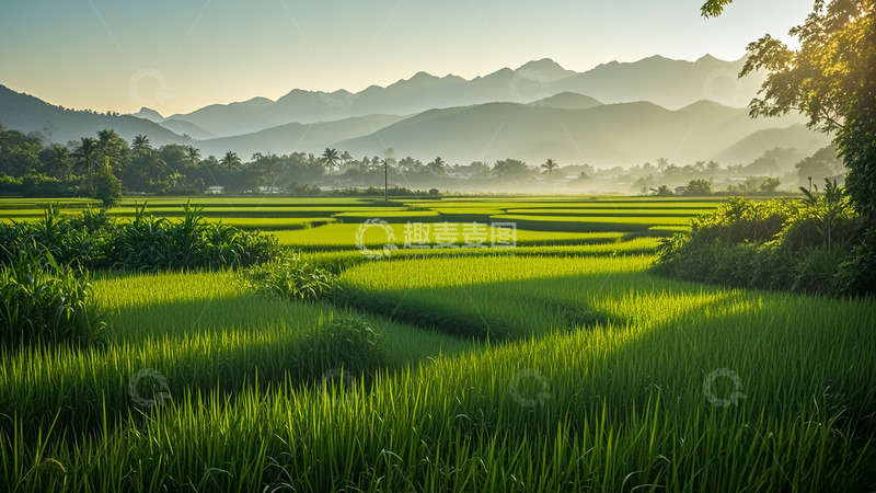 高清大图下载【趣麦麦图】群山下的水稻