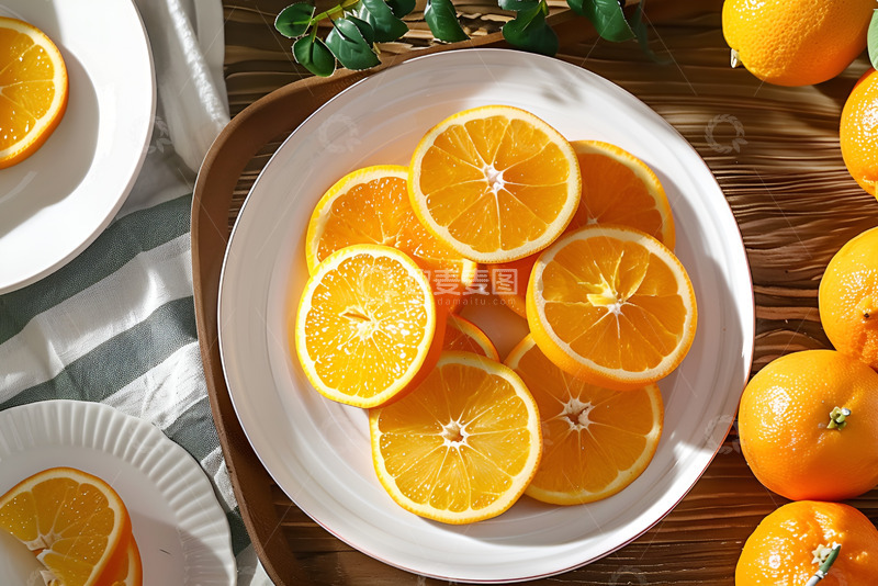 高清大图下载【趣麦麦图】一盘新鲜的橙子片