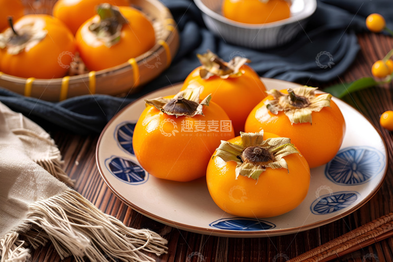 高清大图下载【趣麦麦图】一盘新鲜的柿子美食