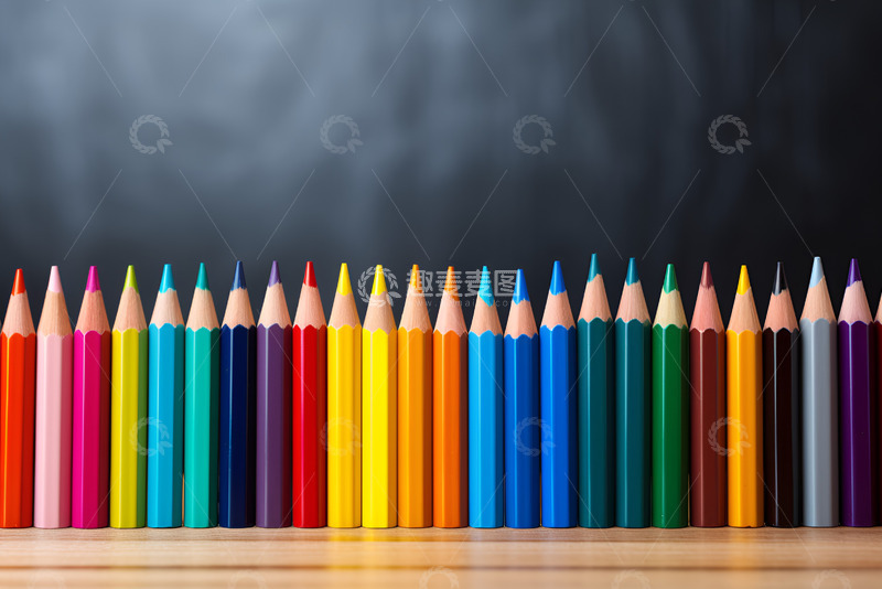 高清大图下载【趣麦麦图】一排彩色的铅笔