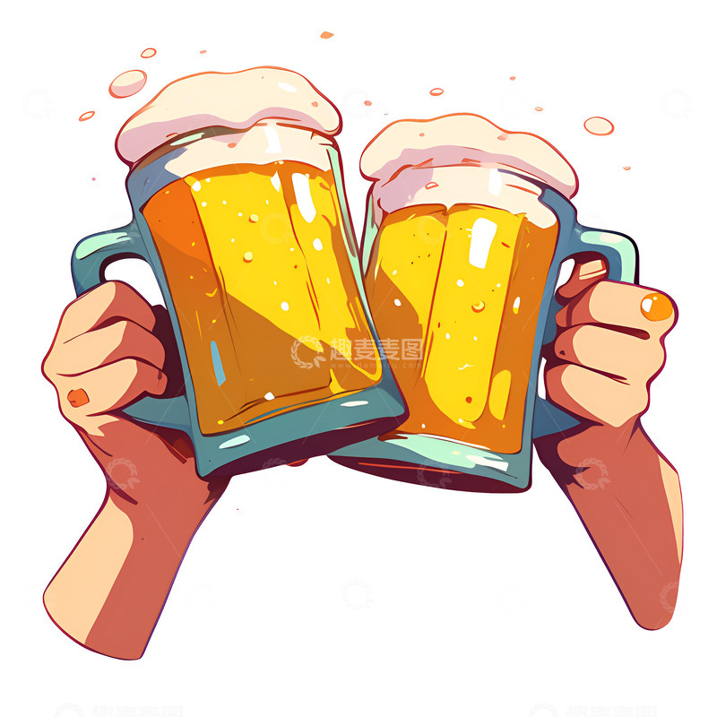 高清大图下载【趣麦麦图】卡通简约啤酒碰杯