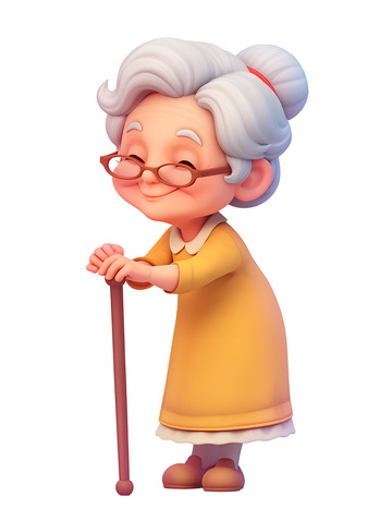卡通老人拐杖