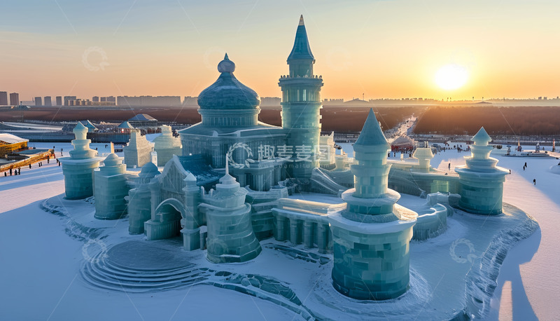高清大图下载【趣麦麦图】城市边的冰雪城堡