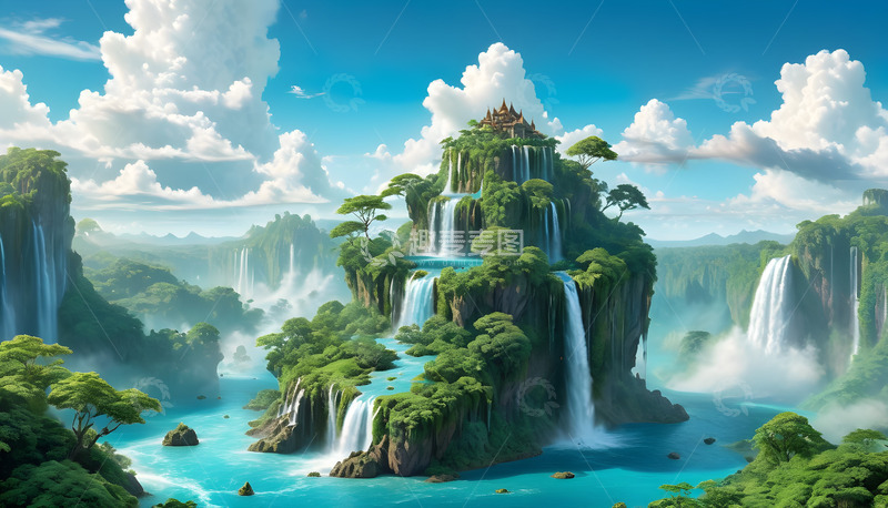 高清大图下载【趣麦麦图】仙境瀑布流水
