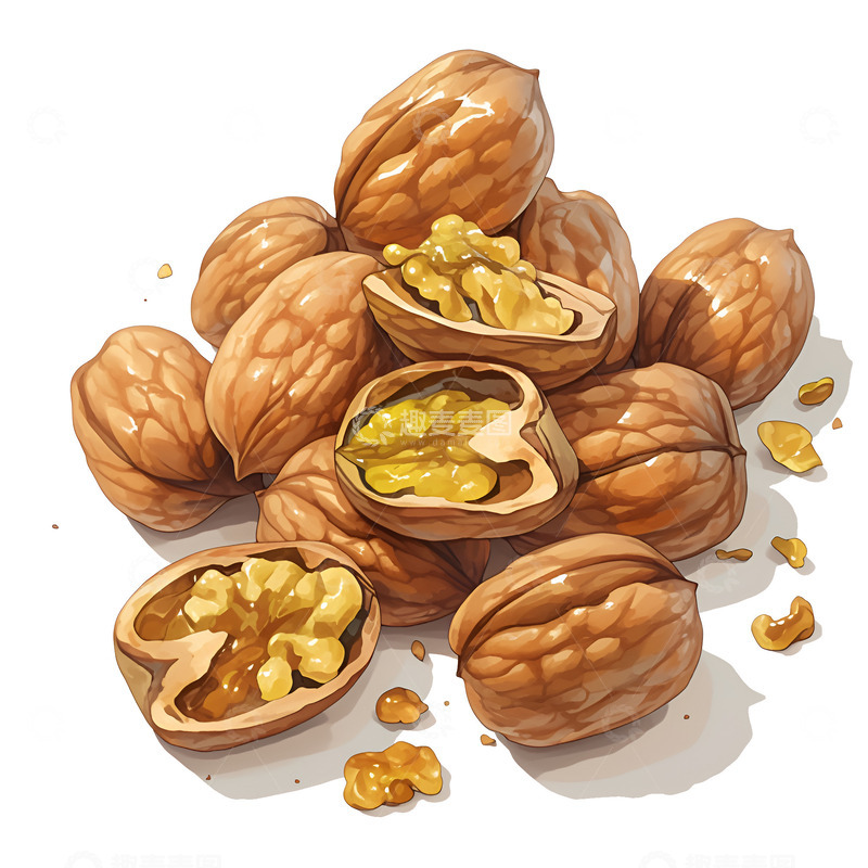 高清大图下载【趣麦麦图】卡通简约一堆核桃坚果