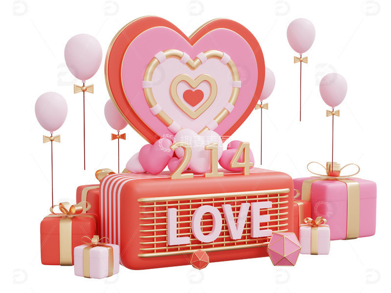 桃心礼物盒浪漫爱情气球节日