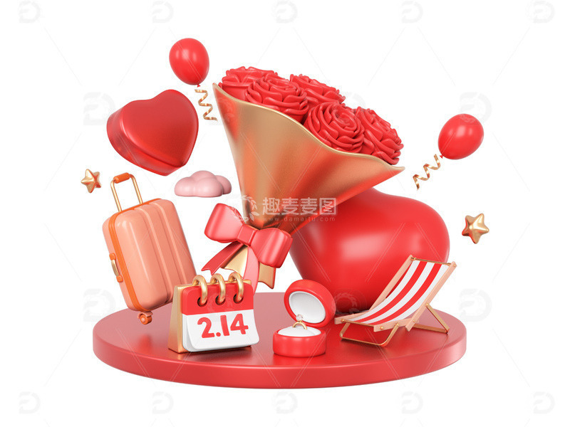礼物盒钻戒气球玫瑰花日历行李