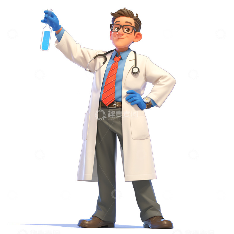高清大图下载【趣麦麦图】卡通拿着一个试管的医生