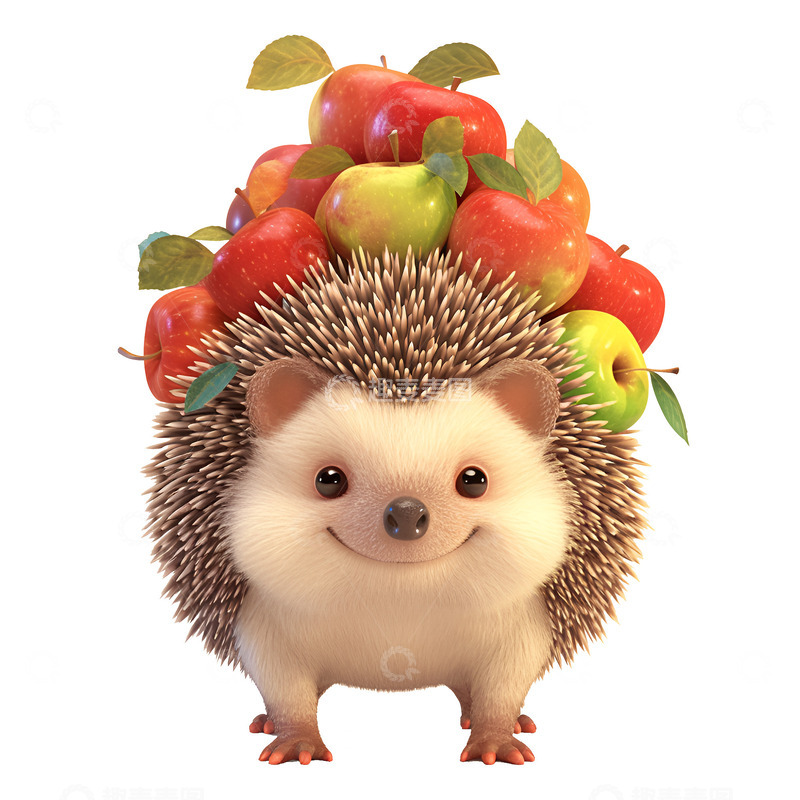高清大图下载【趣麦麦图】卡通简约背着苹果的刺猬