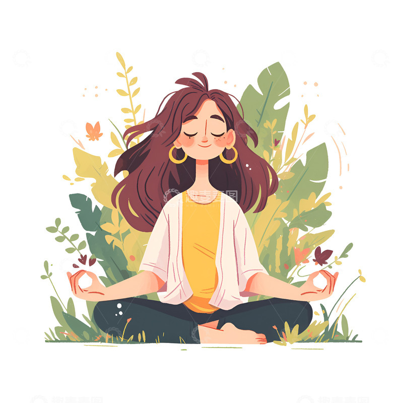 高清大图下载【趣麦麦图】卡通简约打坐冥想