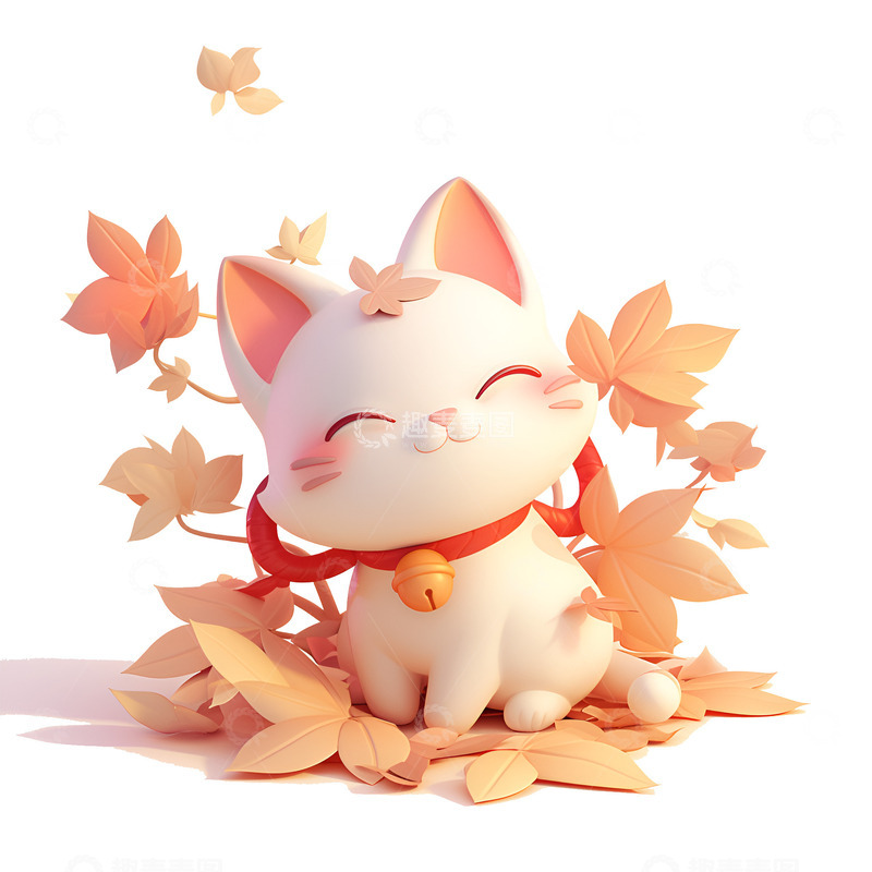 高清大图下载【趣麦麦图】卡通简约坐在枫叶上的小猫