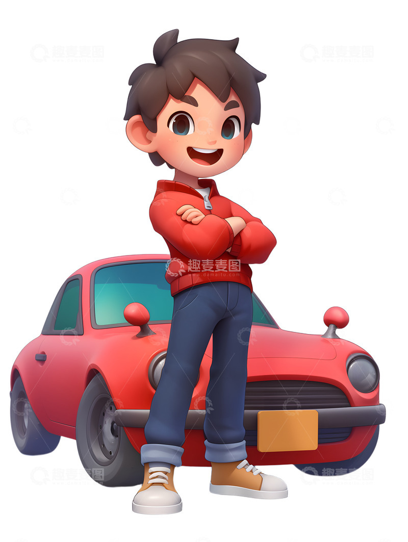 高清大图下载【趣麦麦图】卡通小男孩汽车