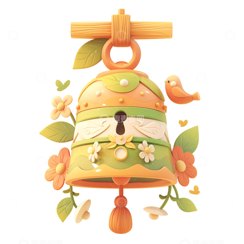 高清大图下载【趣麦麦图】卡通简约一个绿色的铃铛