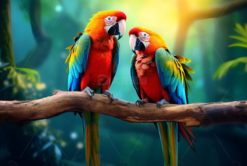 两只金刚鹦鹉站在树枝上