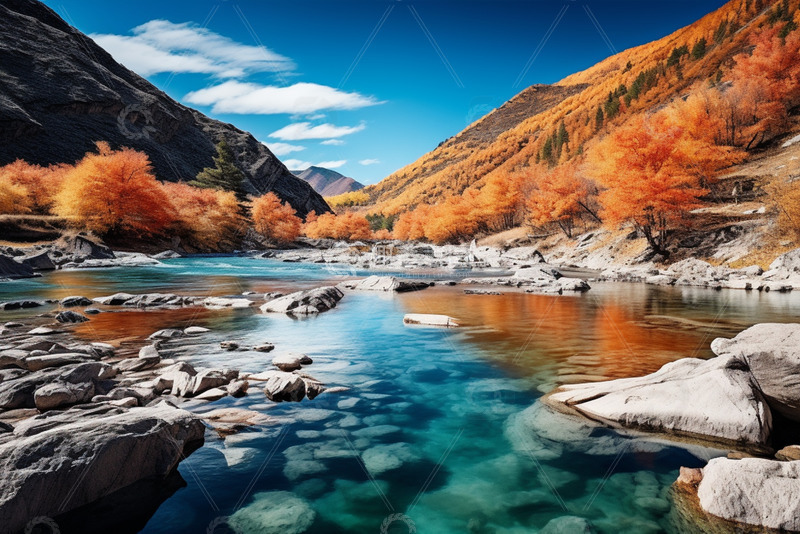 高清大图下载【趣麦麦图】秋季山林中清澈的河流