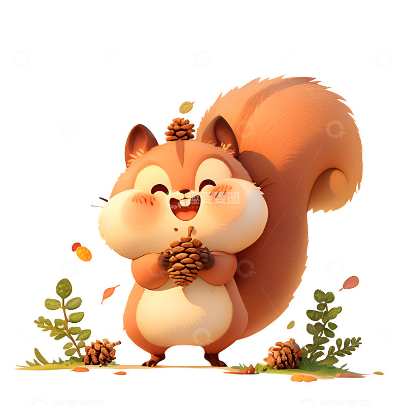 高清大图下载【趣麦麦图】卡通抱着松果的松鼠
