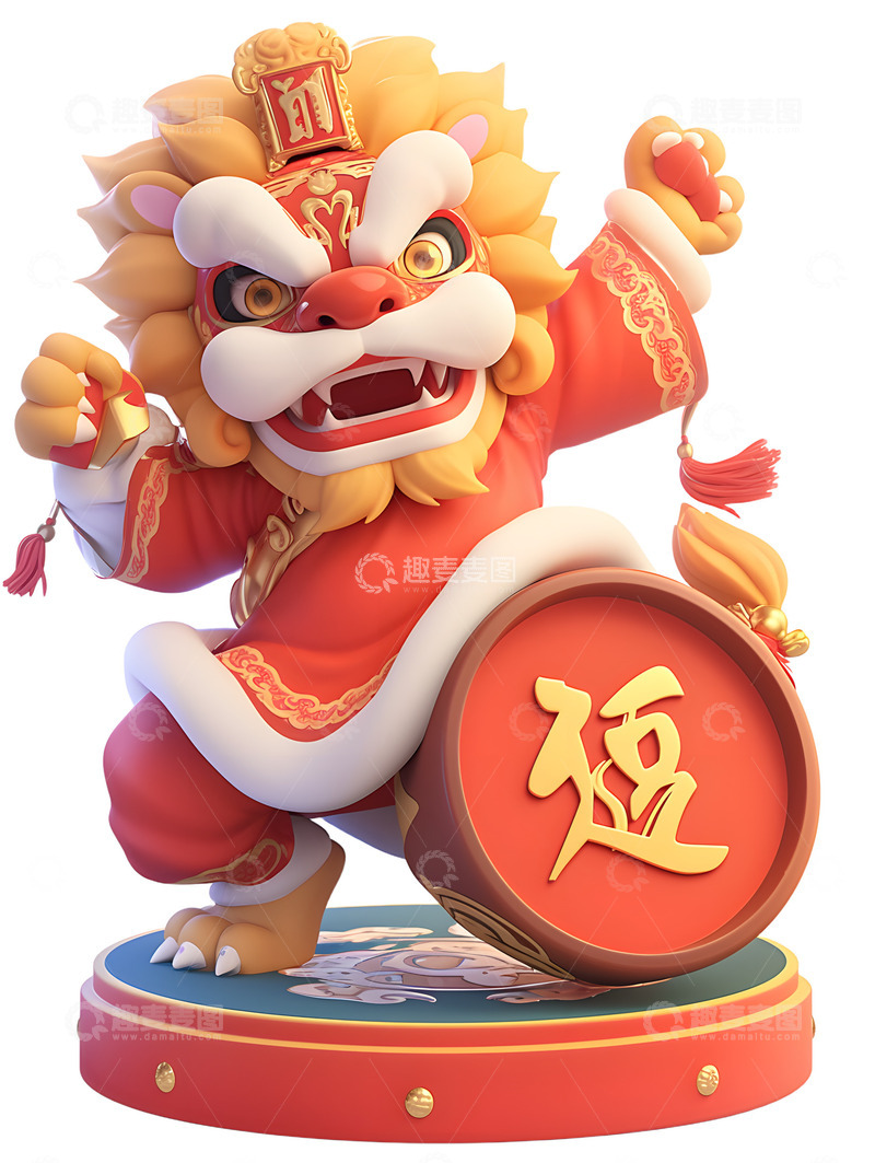 高清大图下载【趣麦麦图】卡通新年舞狮