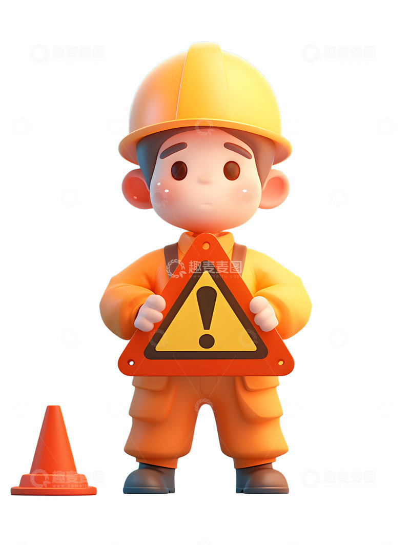 高清大图下载【趣麦麦图】工人警告牌警示工地