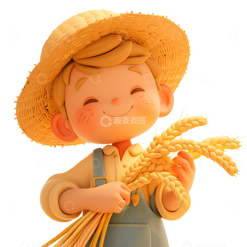 高清大图下载【趣麦麦图】卡通简约抱着麦穗的小孩