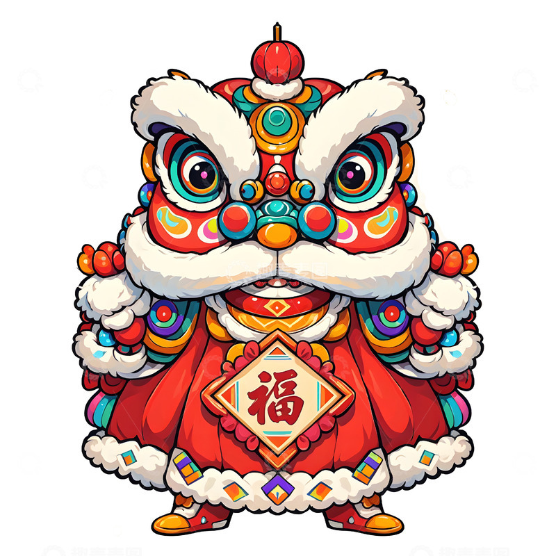 高清大图下载【趣麦麦图】街头舞狮表演喜庆的春节节日气氛