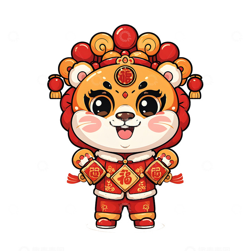 高清大图下载【趣麦麦图】春节舞狮与烟花的完美搭配