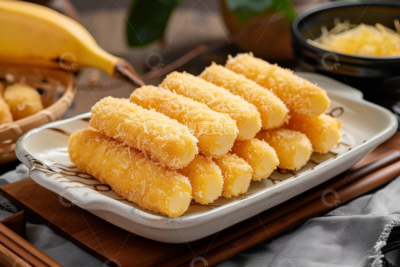高清大图下载【趣麦麦图】一盘炸香蕉奶油棒
