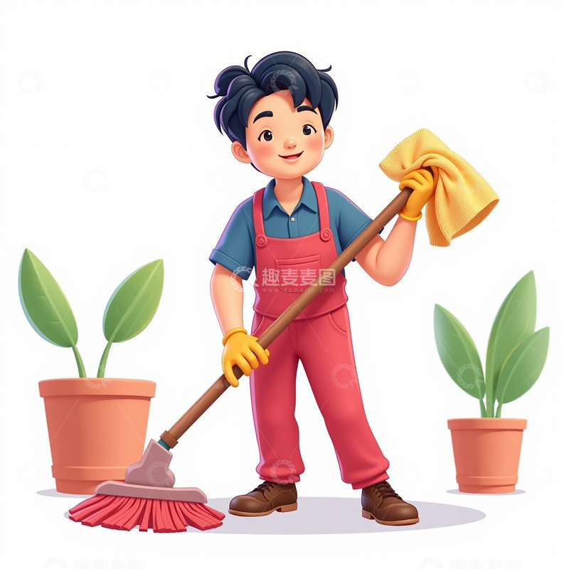 源文件下载【趣麦麦图】保洁员卡通家政