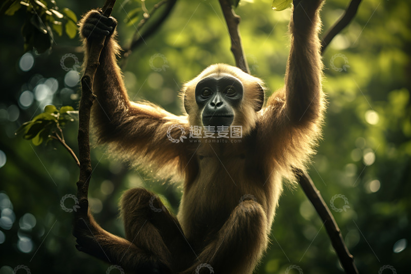 高清大图下载【趣麦麦图】吊在树枝上的猴子