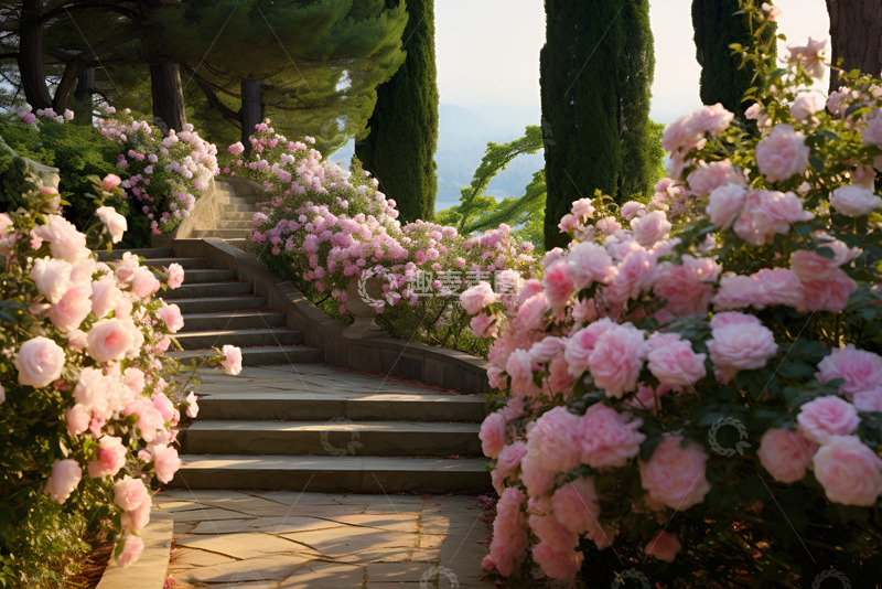高清大图下载【趣麦麦图】城堡上的花园楼梯