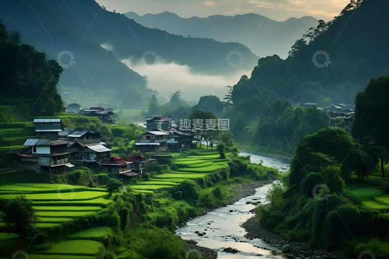 高清大图下载【趣麦麦图】大山里的小乡村