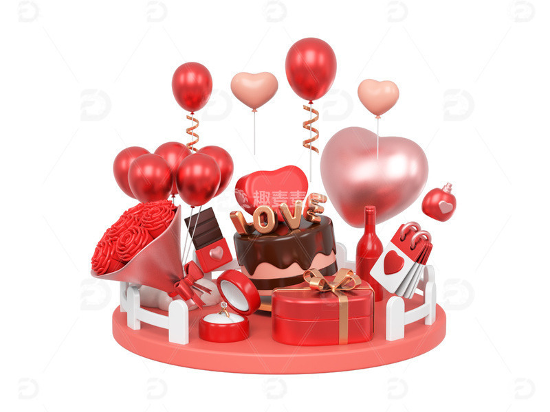礼物盒钻戒气球玫瑰花巧克力