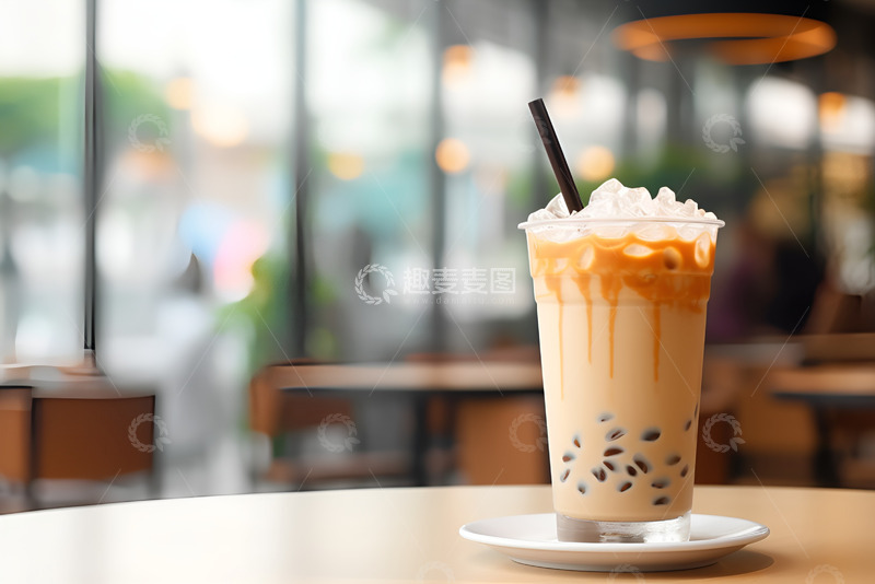高清大图下载【趣麦麦图】桌面上放着一杯珍珠奶茶