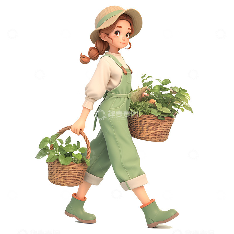 高清大图下载【趣麦麦图】卡通简约提着绿萝的女孩