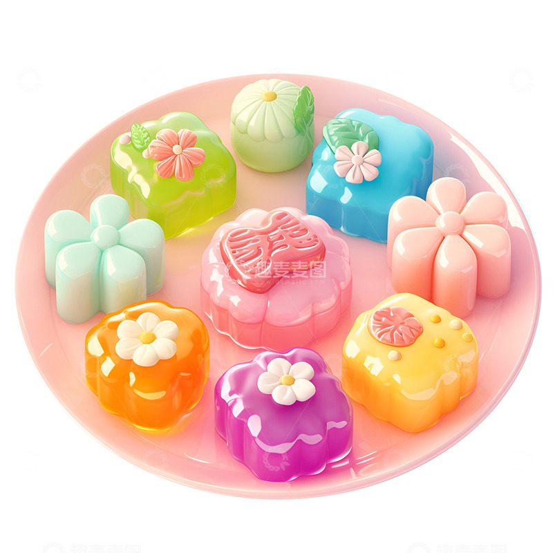 高清大图下载【趣麦麦图】卡通简约一盘彩色的糕点