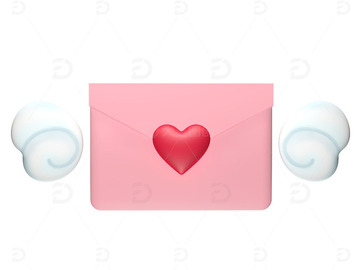 粉色爱心信封小翅膀渲染