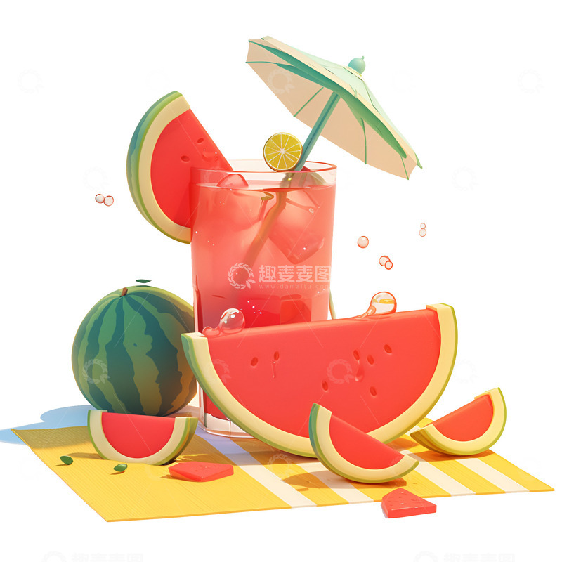 高清大图下载【趣麦麦图】卡通简约西瓜汁和西瓜