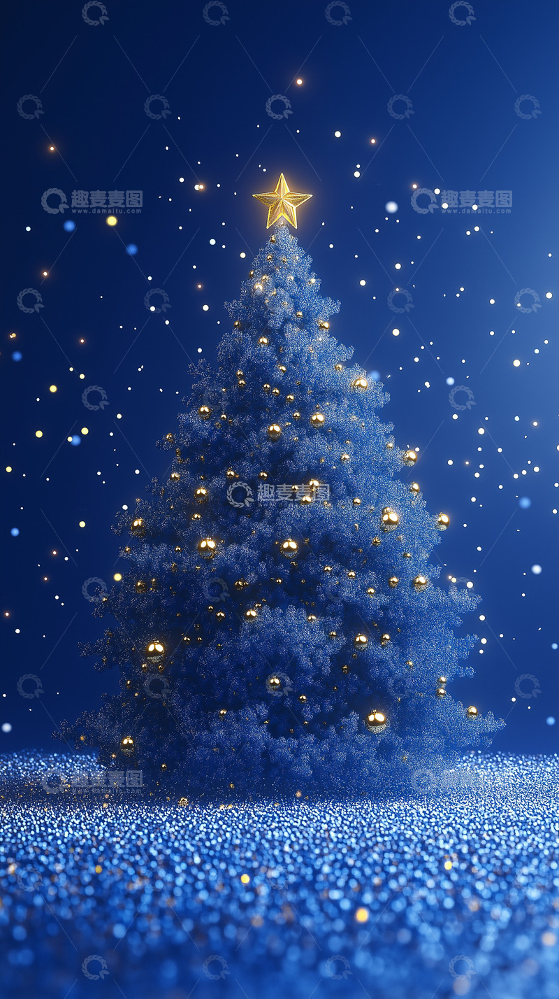 高清大图下载【趣麦麦图】圣诞树蓝色氛围背景