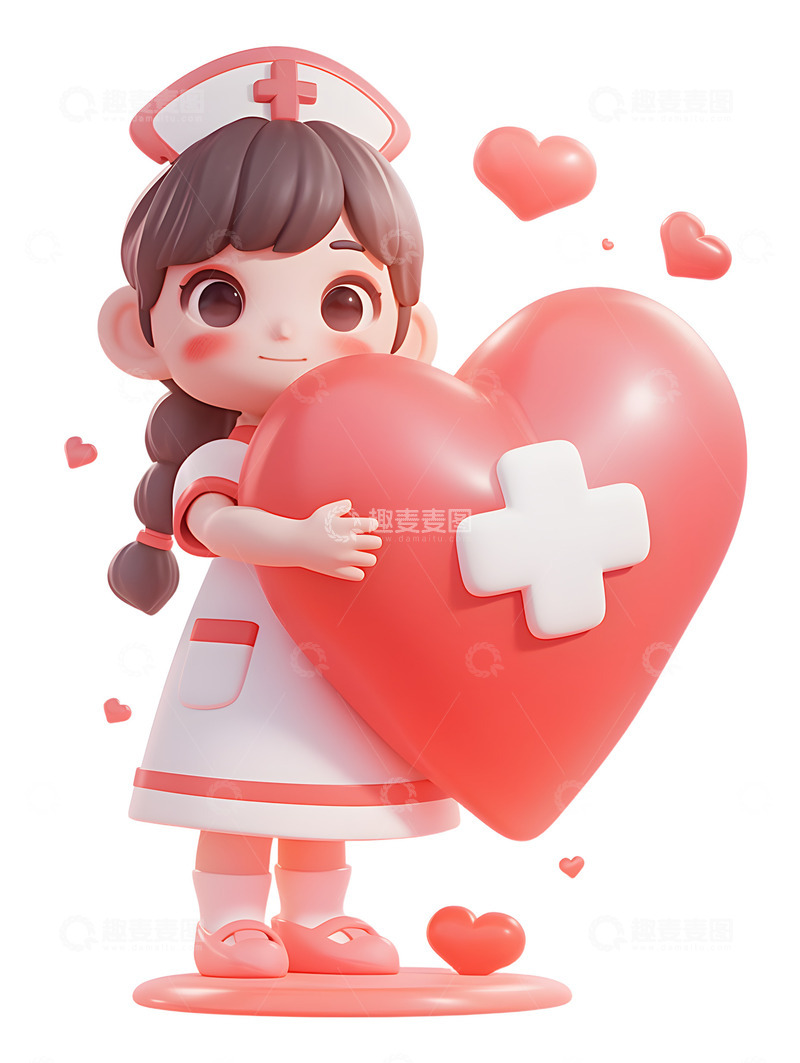 高清大图下载【趣麦麦图】护士抱着爱心卡通