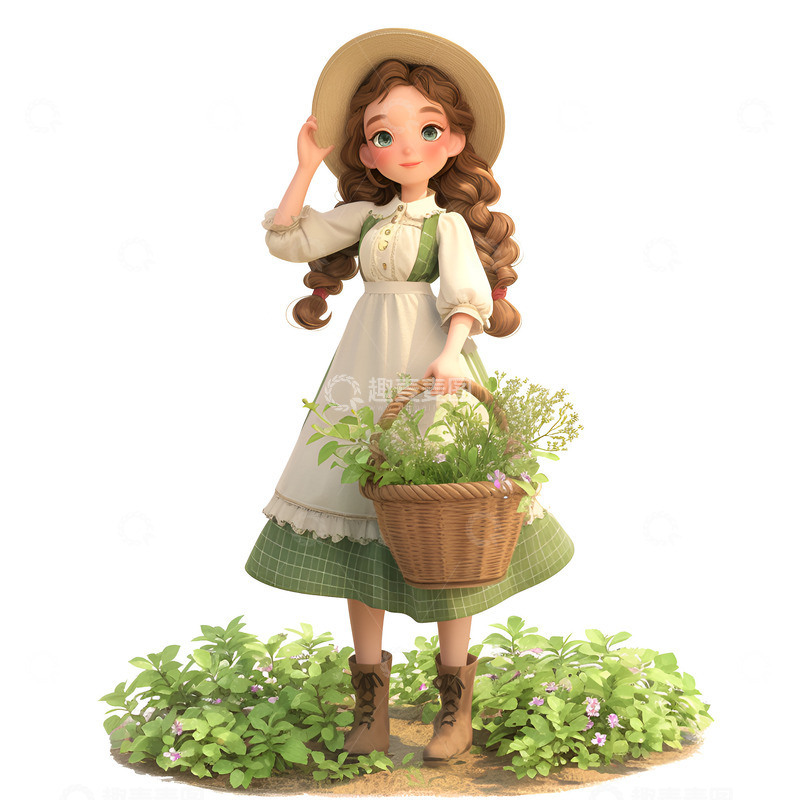 高清大图下载【趣麦麦图】卡通简约提着药草的女孩