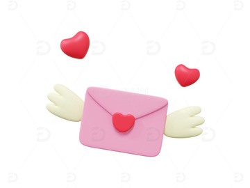 爱心信封粉红色桃心信笺翅膀