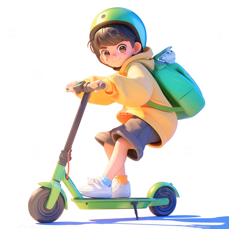 高清大图下载【趣麦麦图】卡通简约骑着滑板车的小孩
